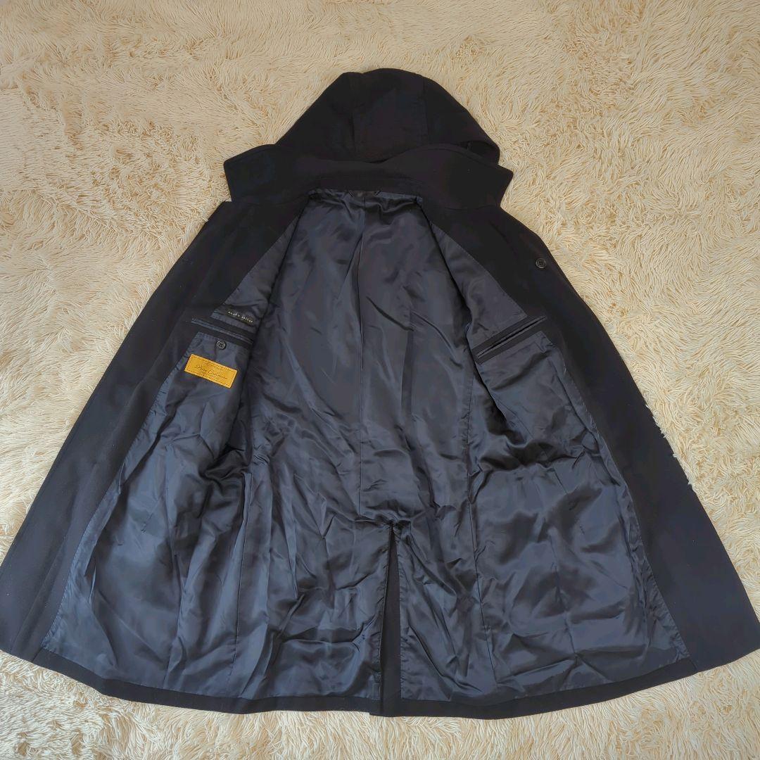 麻布テーラー カシミヤ100% ネイビー ダッフルコート フード着脱可 M