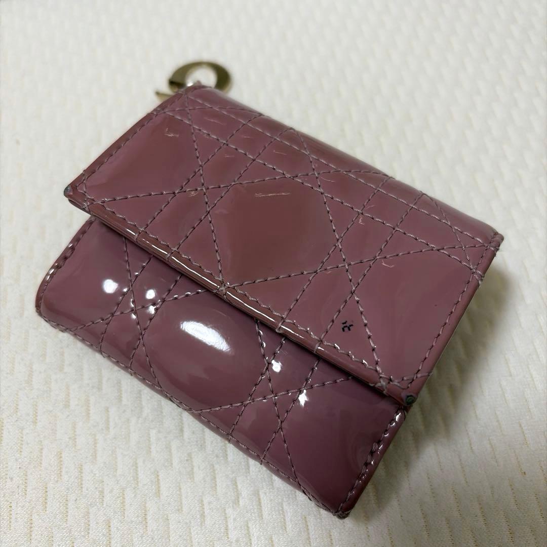 Dior パテントレザー ピンク 三つ折り財布