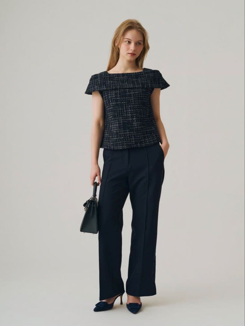 【新品タグ付】elu.Aurora blouse 2Way tweed navy