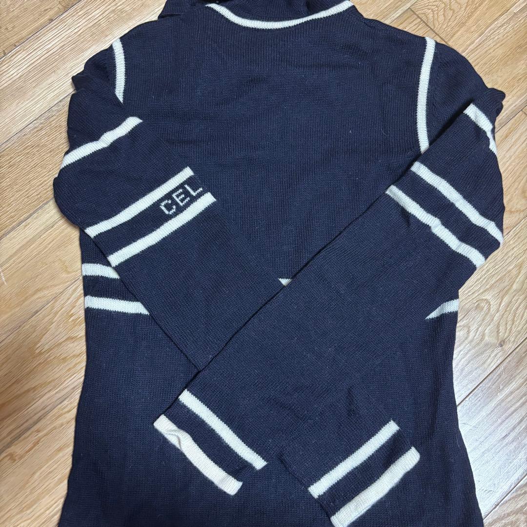 CELINE ネイビー ストライプ 長袖ポロシャツ L