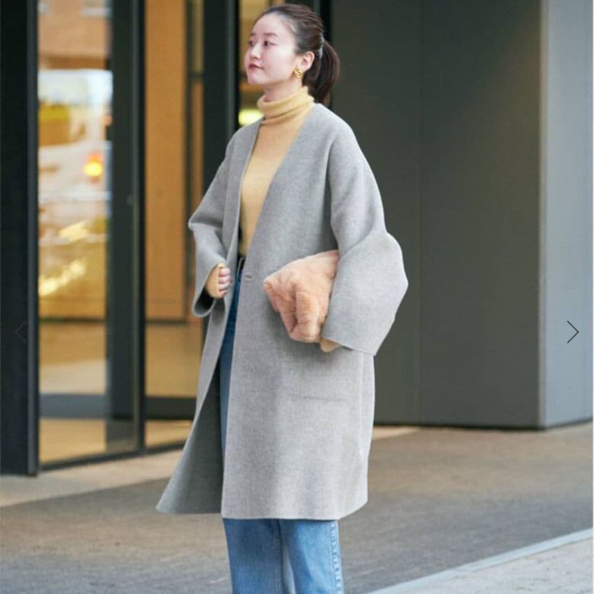 IENA モッサーダブルフェイスVネックコート ノーカラー グレー 38