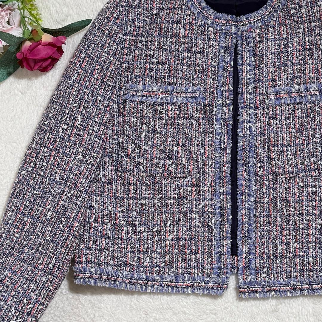 美品　Theory ミックスツイードジャケット　ノーカラーコート　2022SS