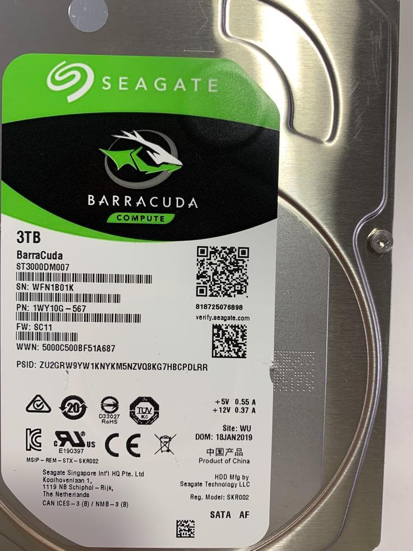 3TB 　Seagate ST3000DM007 181時間