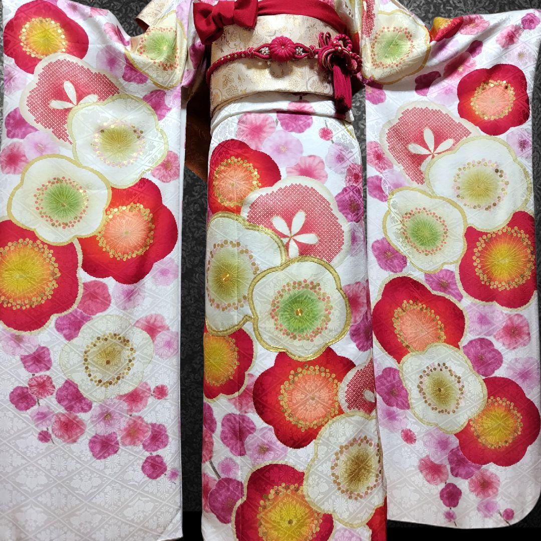 SALE中☆振袖フルセット(7点)・成人式・古典柄・金彩加工・鹿の子柄・金駒刺繍