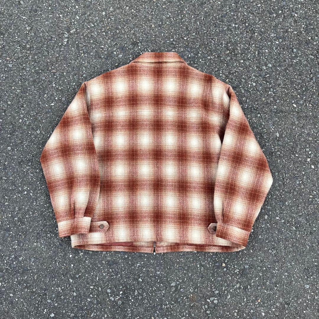 90s Vintage オンブレチェック ウールジップジャケット カシミヤ混 M