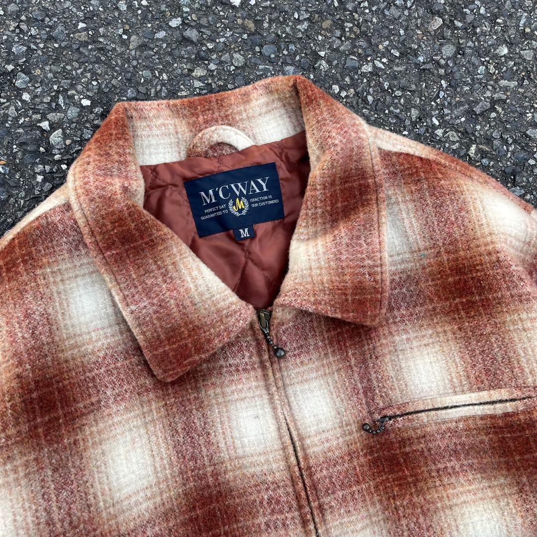 90s Vintage オンブレチェック ウールジップジャケット カシミヤ混 M