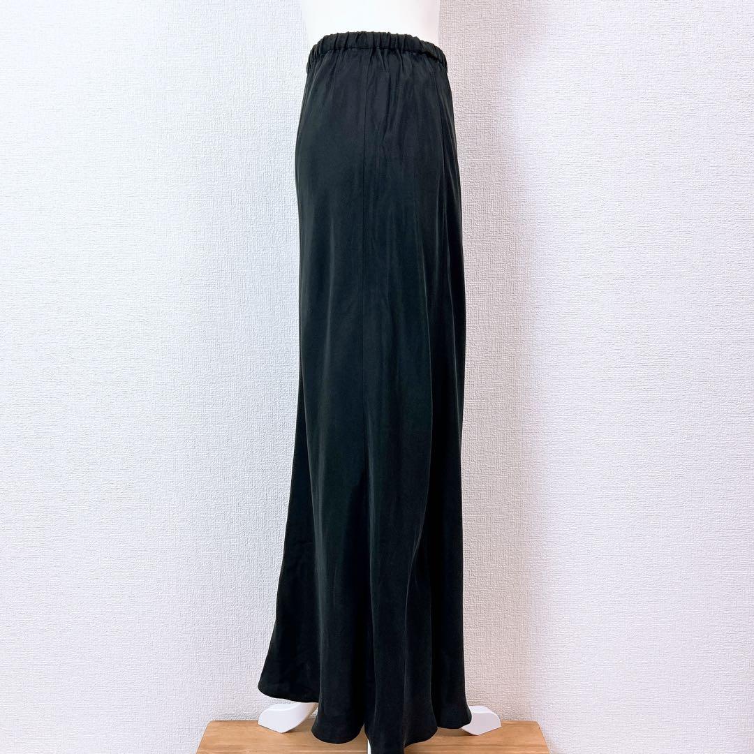 【美品】AP STUDIO＊フィブリルキュプラ サテン ロングスカート黒 38
