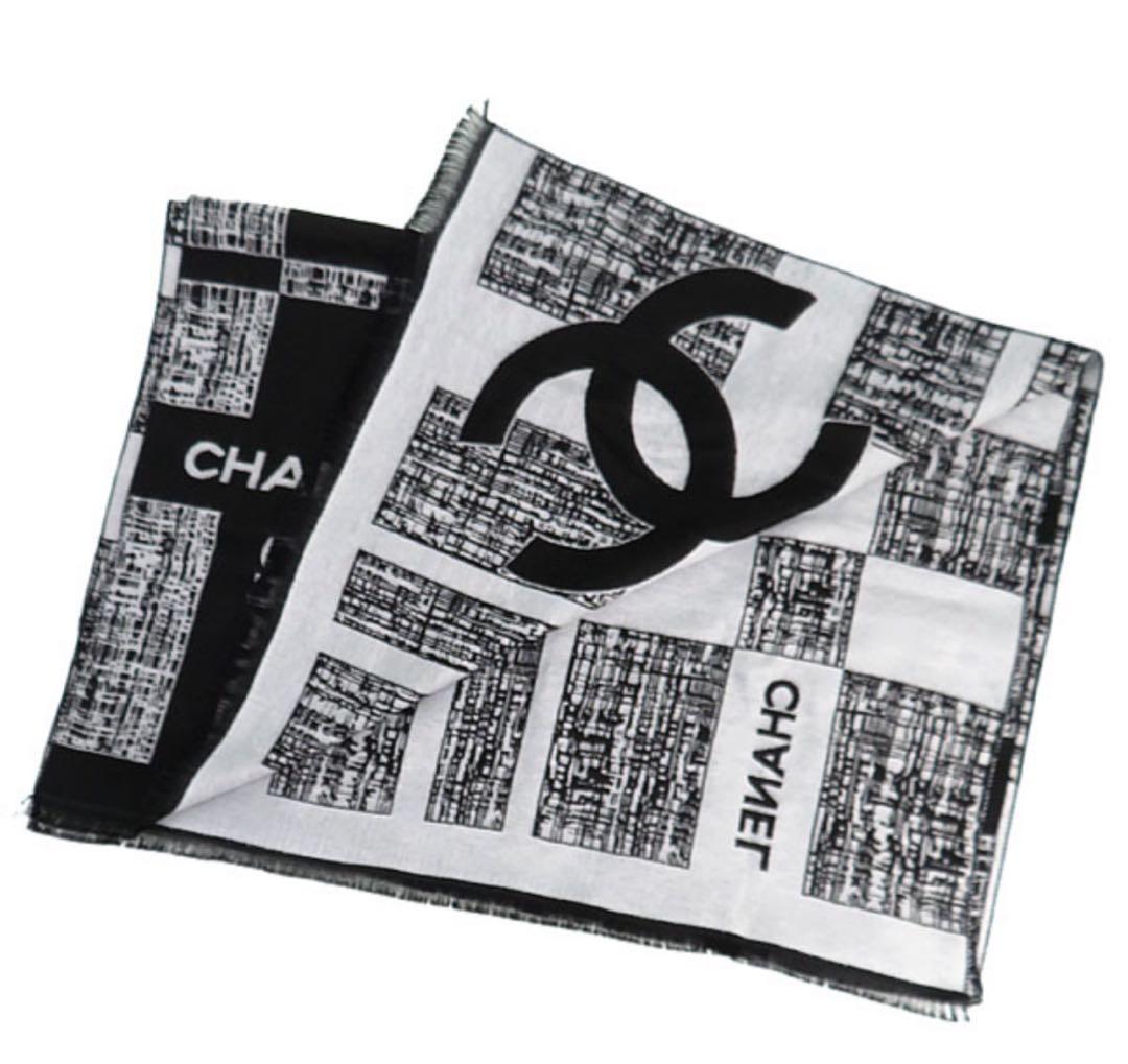 【CHANEL】シャネル　ココマーク ロゴ カシミヤ×シルク ストール　袋なし