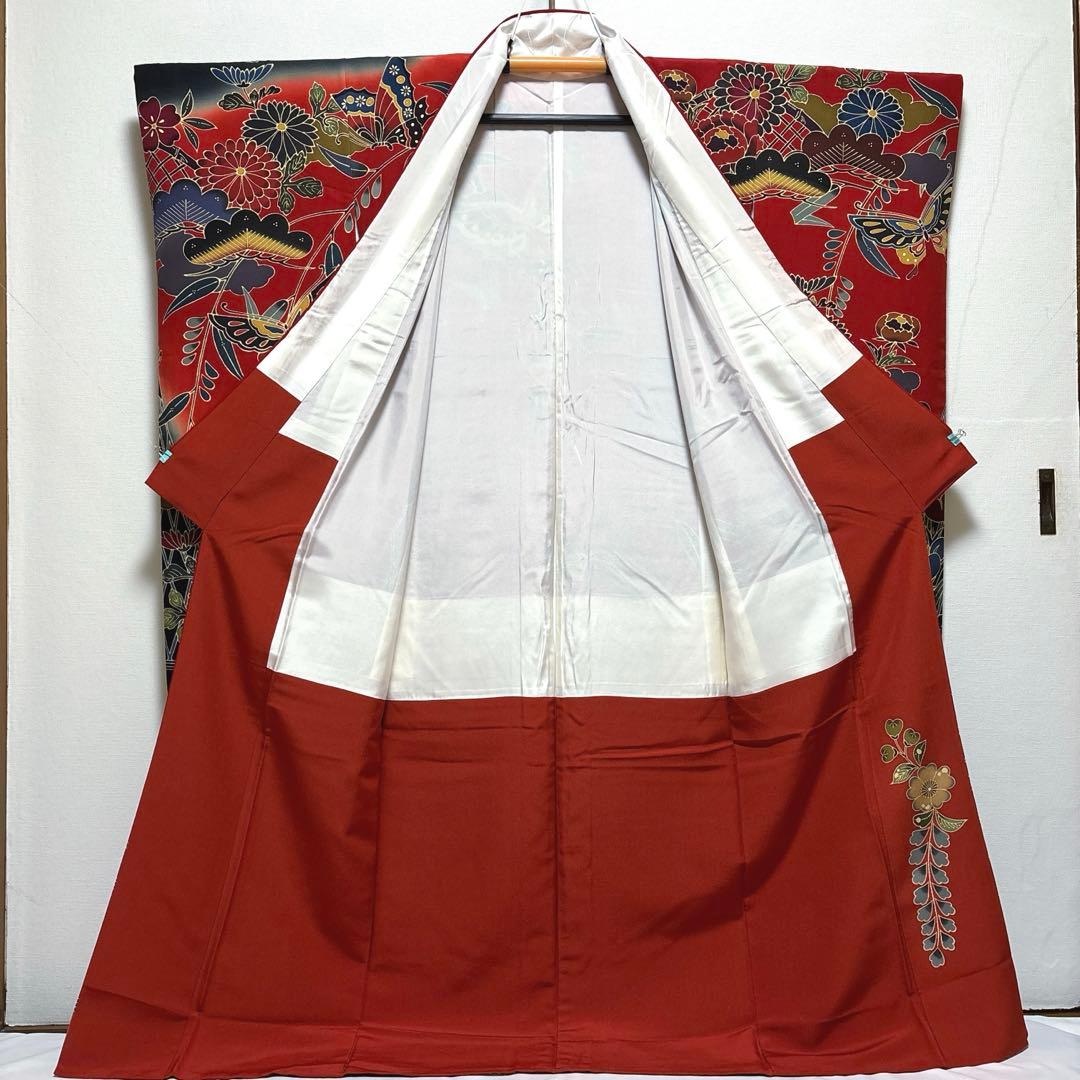 振袖 京紅型染め【宮崎良次】宮崎紅型 正絹 花蝶 赤色 袷着物 成人式
