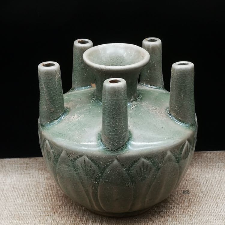 宋代の耀州窯五管瓶  燭台  生け花   陶磁器 装飾品 現代工芸品美術品 置物