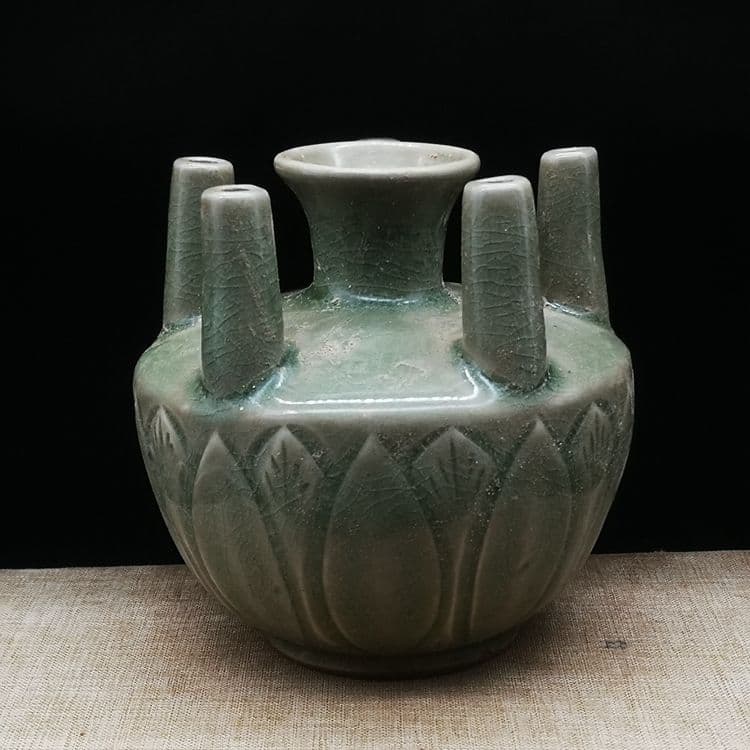 宋代の耀州窯五管瓶  燭台  生け花   陶磁器 装飾品 現代工芸品美術品 置物