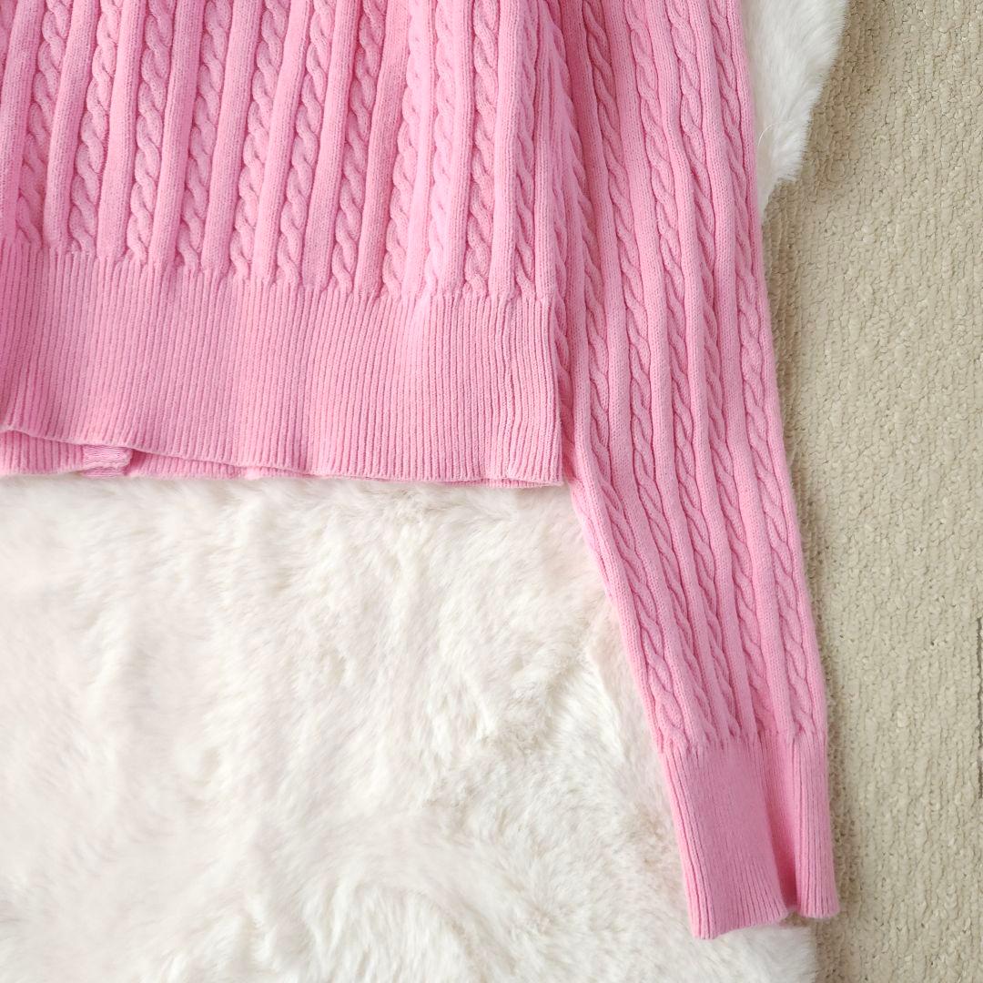 POLO RALPH LAUREN ケーブルニットカーディガン ピンクXLサイズ
