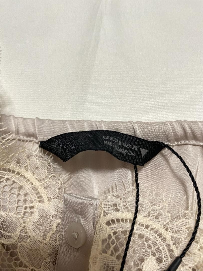 【ZARA】 サテン レースキャミソール パールグレー M