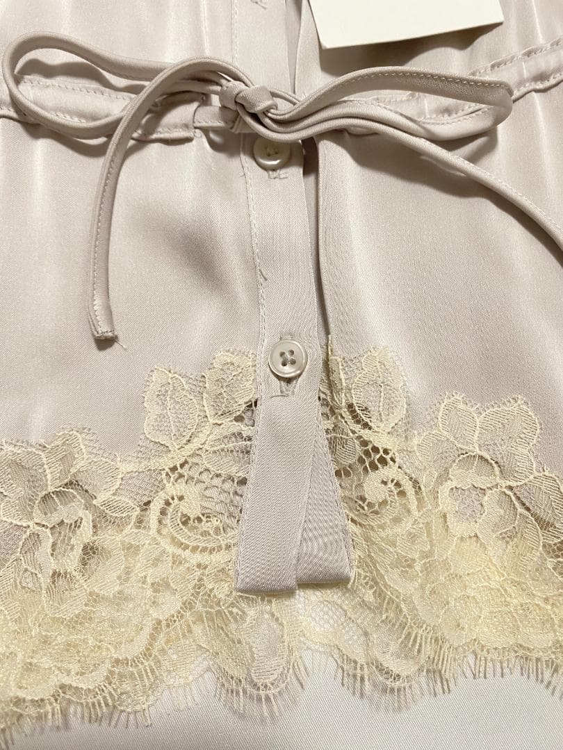 【ZARA】 サテン レースキャミソール パールグレー M