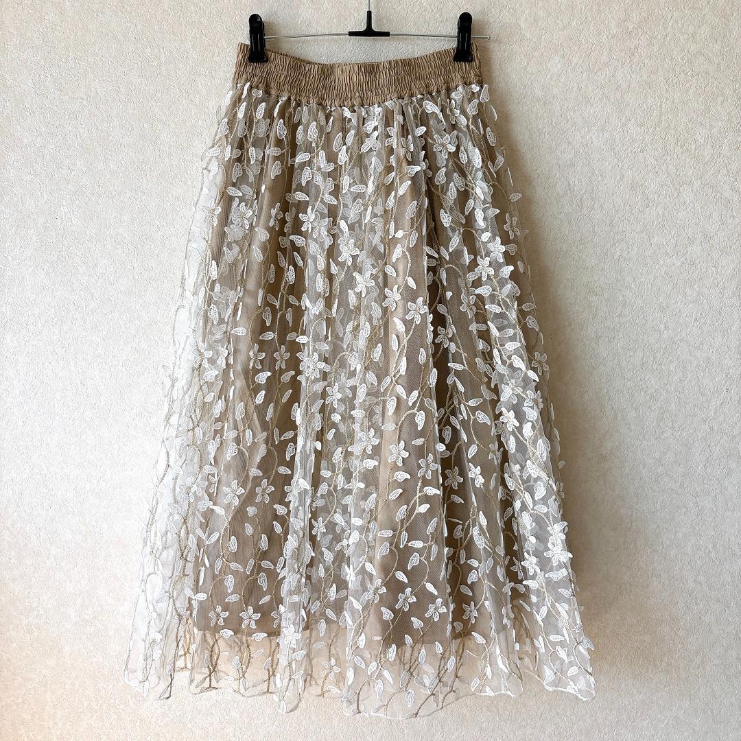 美品⭐️ダブルスタンダードクロージング Sov. リーフ刺繍チュールスカート36