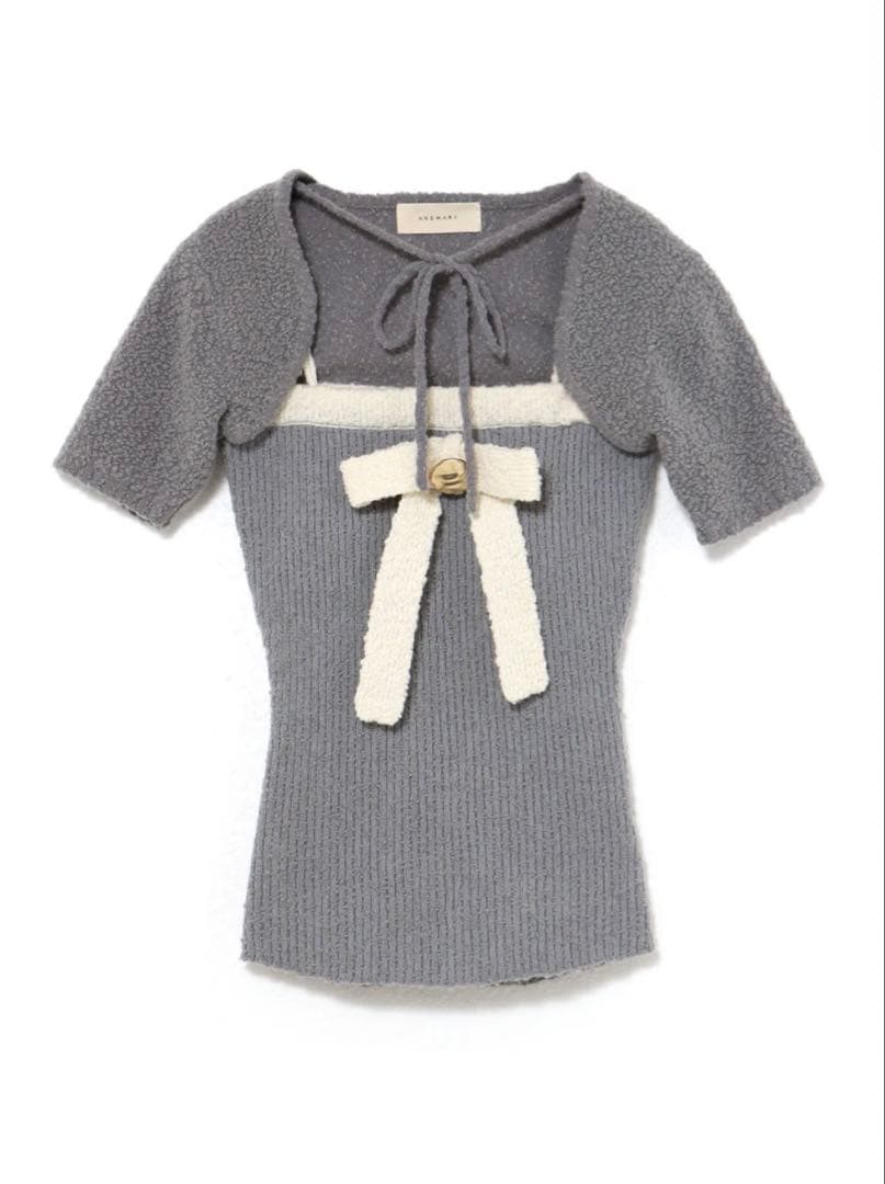 トップス andmary / Bicolor ribbon tops / white