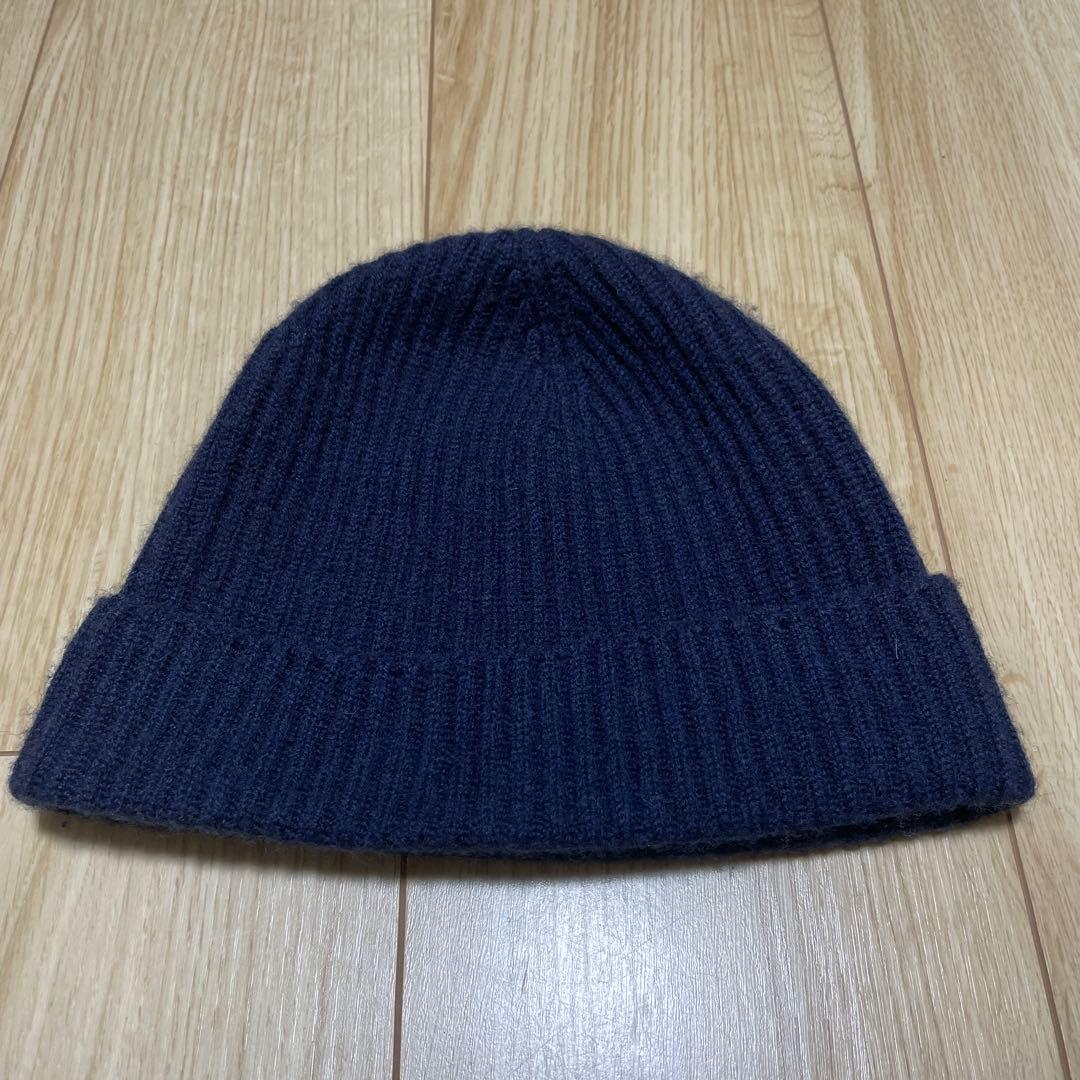 【美品】Johnstons of Elgin 100%カシミヤ ニット帽 紺色
