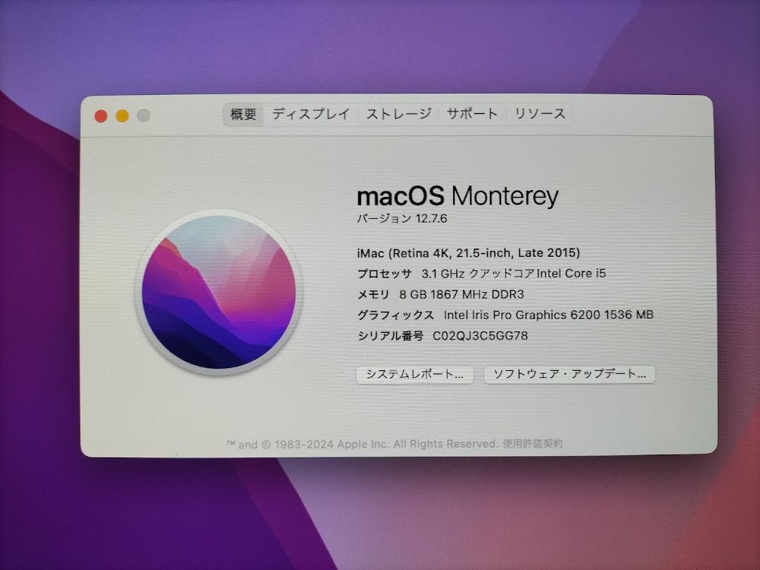 Macデスクトップ iMac 2015 21.5 Monterey 4K