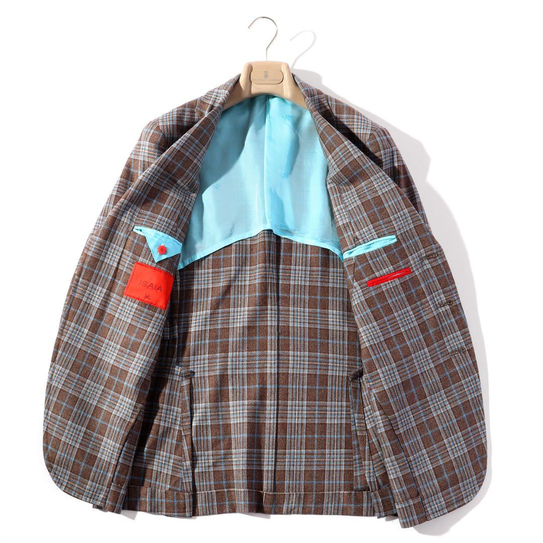ISAIA イザイア シルク テーラード ジャケット ブラウン ブルー 46 M
