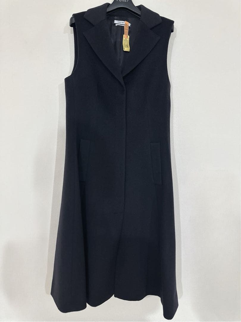 FOXEY カシミアジレ　38 ネイビー　フォクシー　ロングベストカシミヤコート