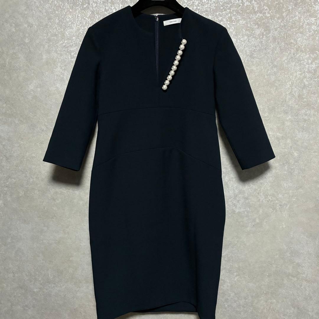 Long-sleeve Pearl Slit-line Dress ヨーコチャン