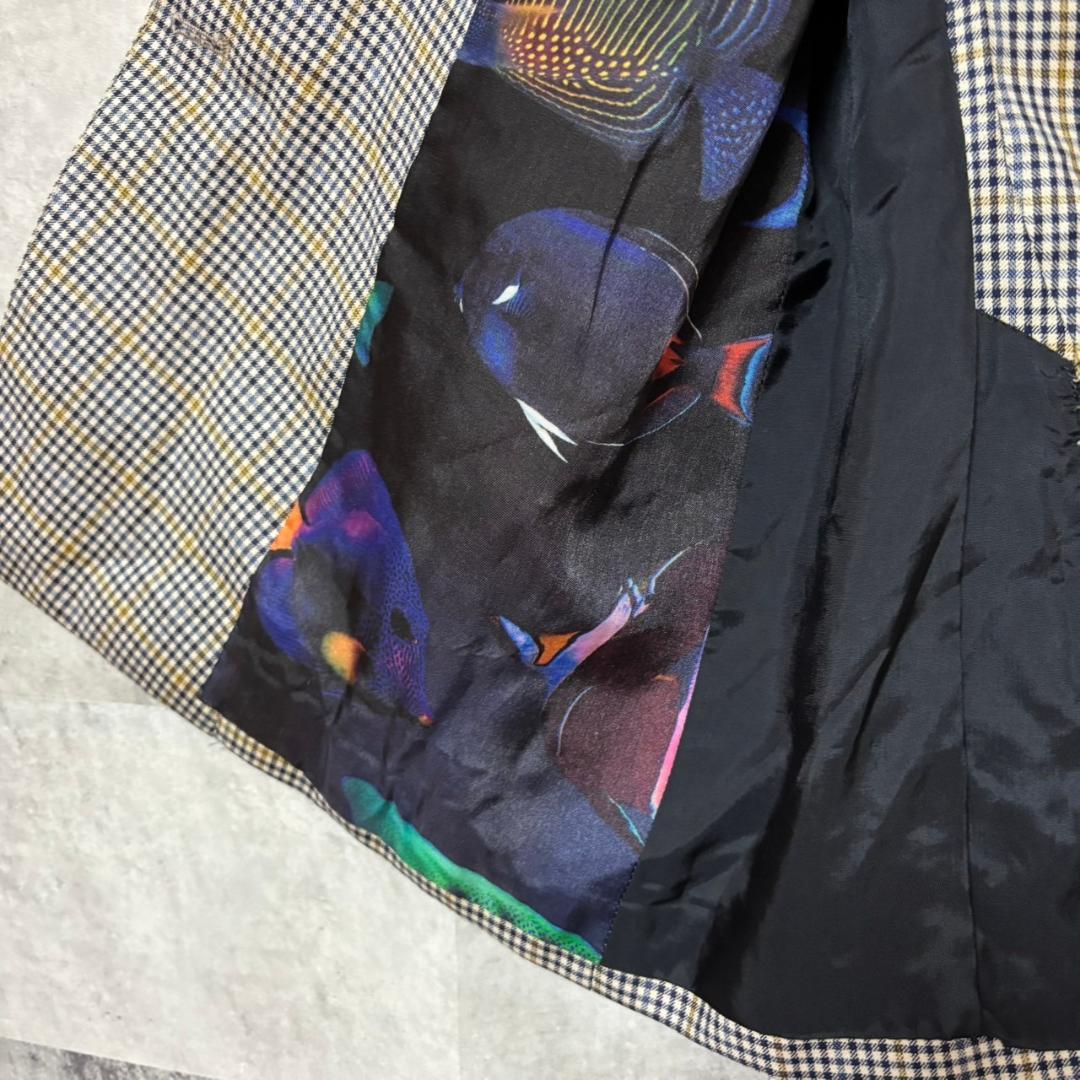 paulsmith 裏地熱帯魚柄 チェック　ダブルジャケット　背抜き　 M50