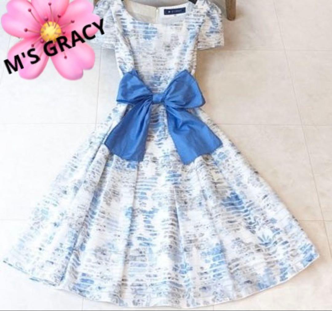 お値下げ❣️M'S GRACY ❣️シアーボーダー　フラワーワンピース　38