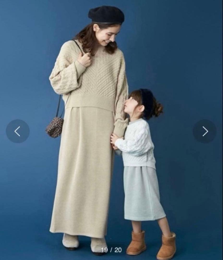 プティマインリアン　親子お揃い　親子リンクコーデ　ニットワンピース　ニットシャツ