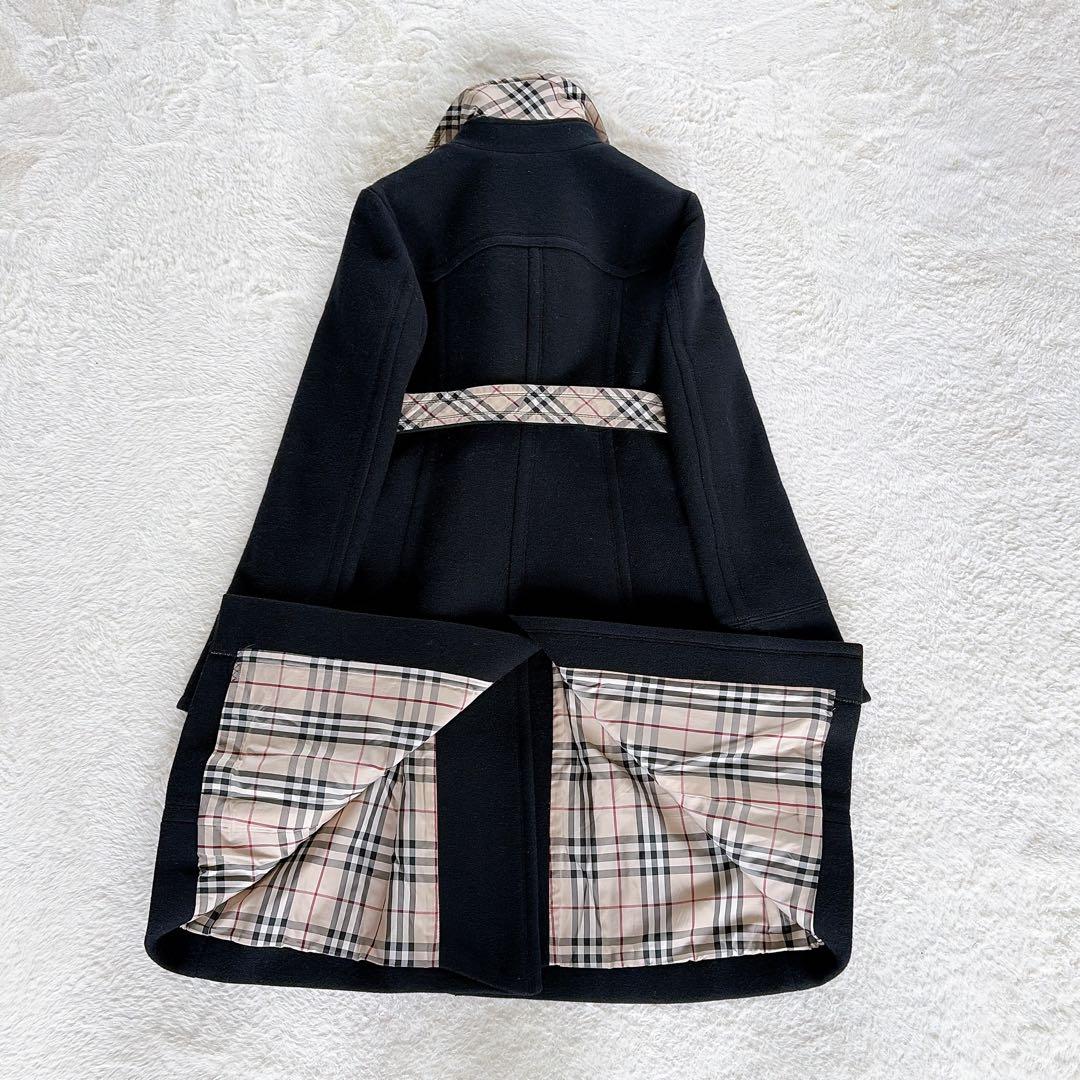 希少✨【バーバリーブルーレーベル】アンゴラウール ノバチェック ロングコート 黒