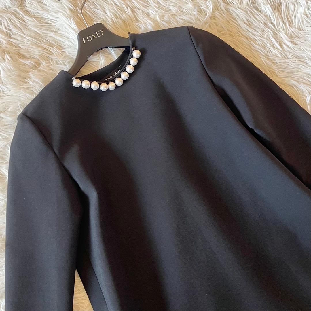 美品✨ ヨーコチャン パール付きドレス ロングスリーブ 近年 ブラック S
