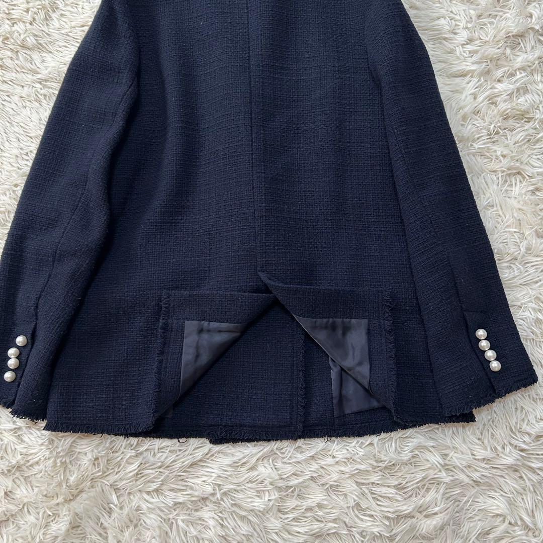Spick & Span ツイードジャケット ダブル パールボタン ネイビー