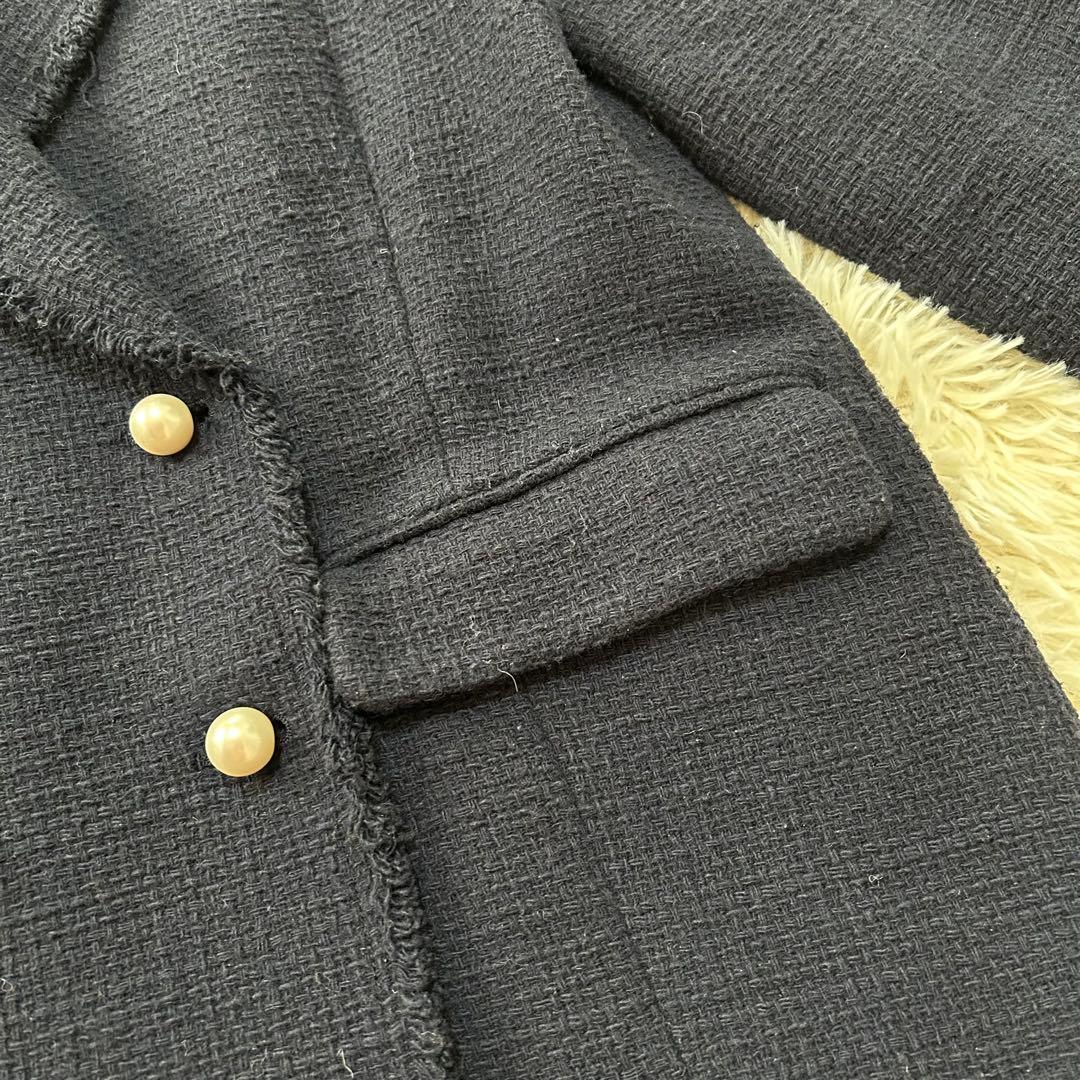 Spick & Span ツイードジャケット ダブル パールボタン ネイビー