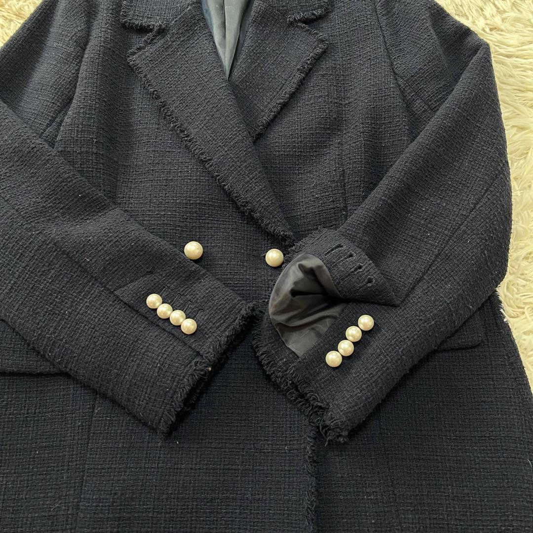 Spick & Span ツイードジャケット ダブル パールボタン ネイビー