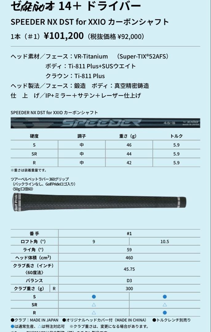 XXIO 14+ 10.5度 Ｓフレックスドライバー