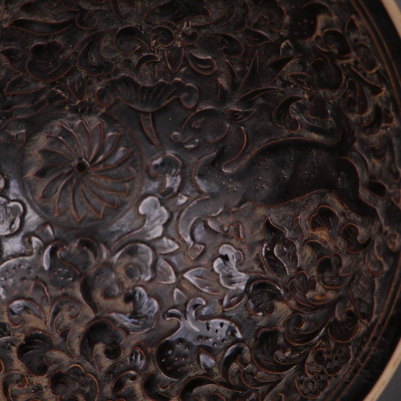 宋定窯黒釉刻鹿紋笠椀  工芸品美術品 置物