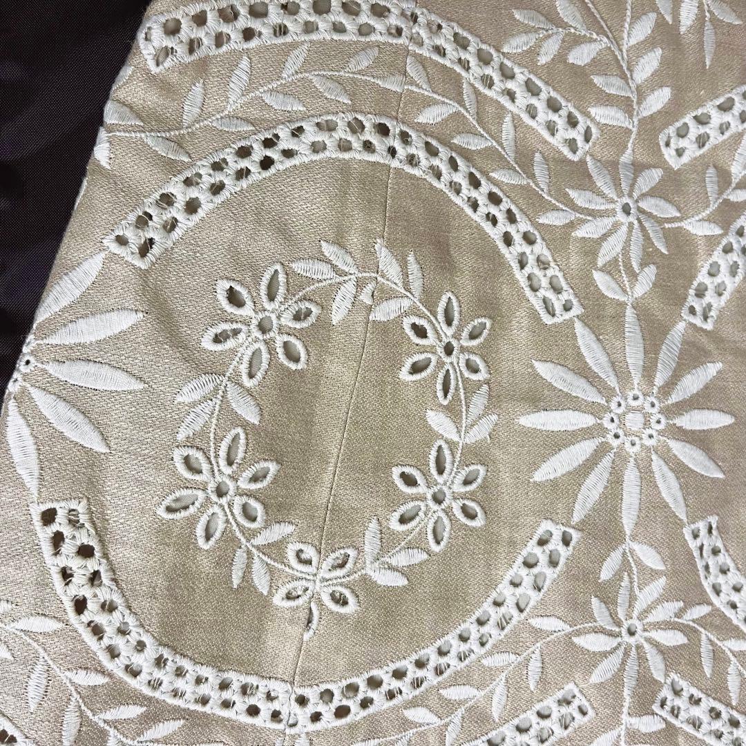 ✖︎ フォクシー ノースリーブ ワンピース リネン 刺繍 フラワー ベージュ M