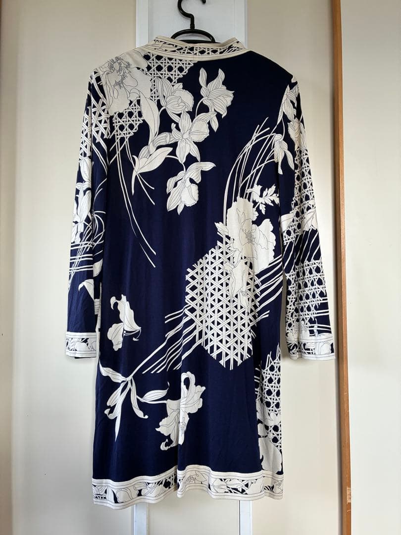 66 LEONARD 花柄ロングカーディガン ネイビー