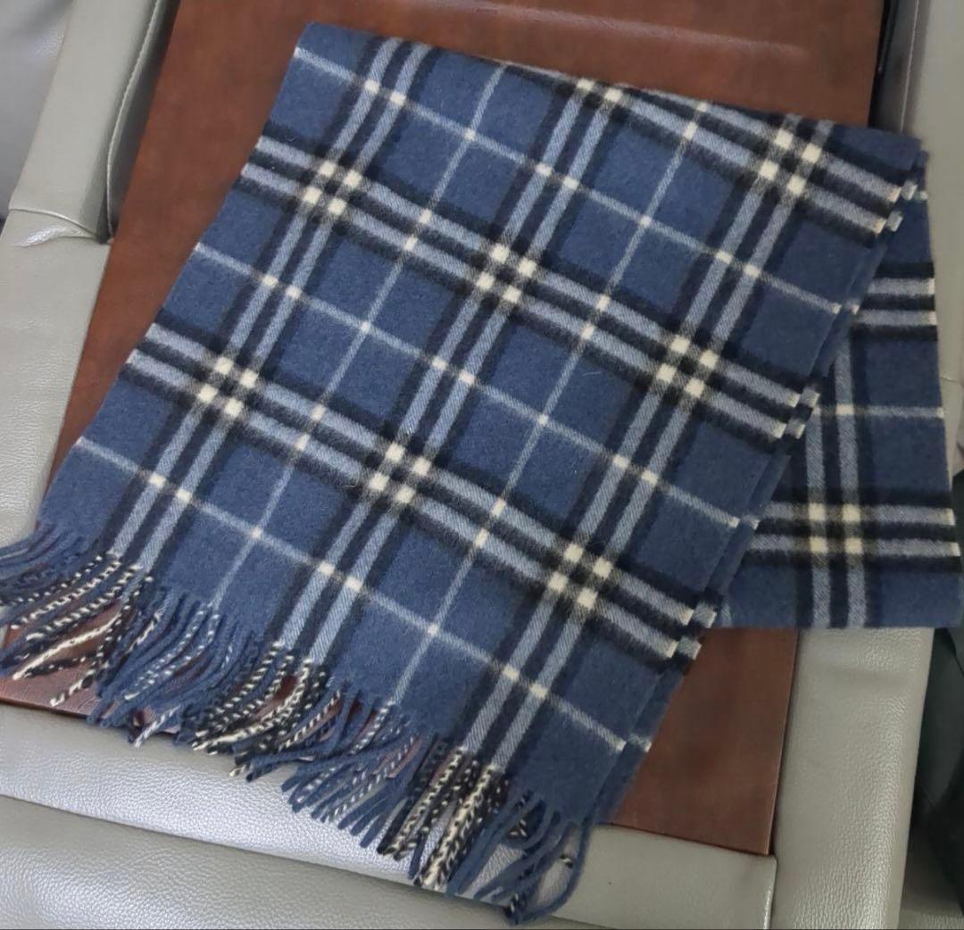 専用ページ☆Burberry バーバリー カシミヤ マフラー ノバチェックブルー