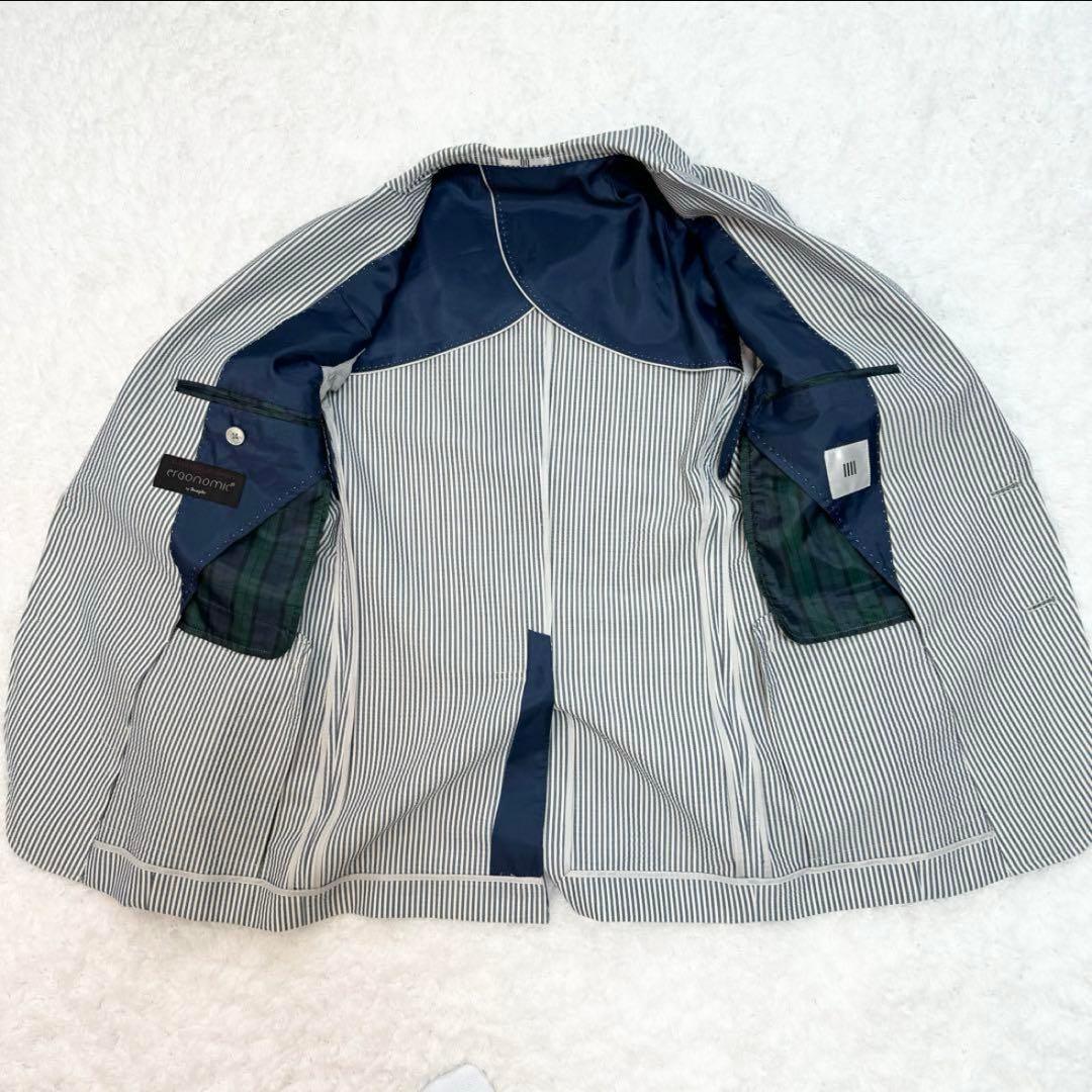 【美品】スーツセレクト　シアサッカー　セットアップ　ビジネス　ストライプ　M相当