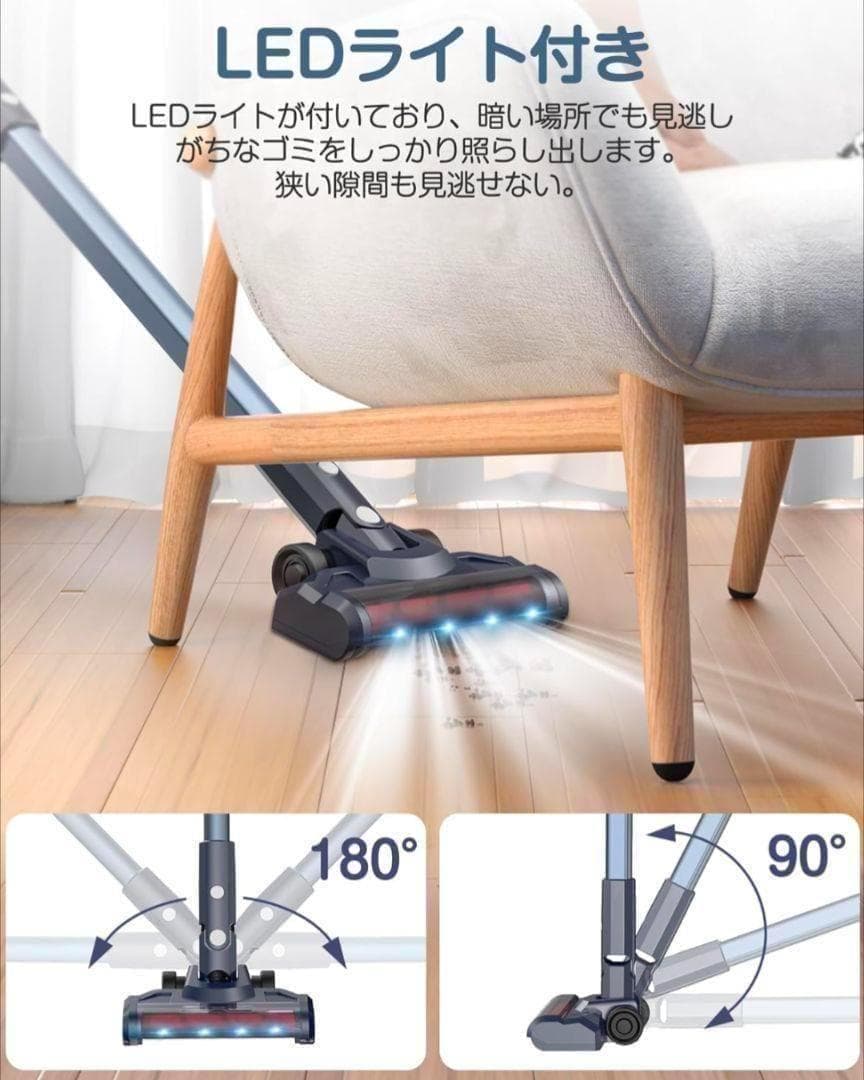63-掃除機コードレス 45000pa超強力吸引 LEDライト サイクロン式