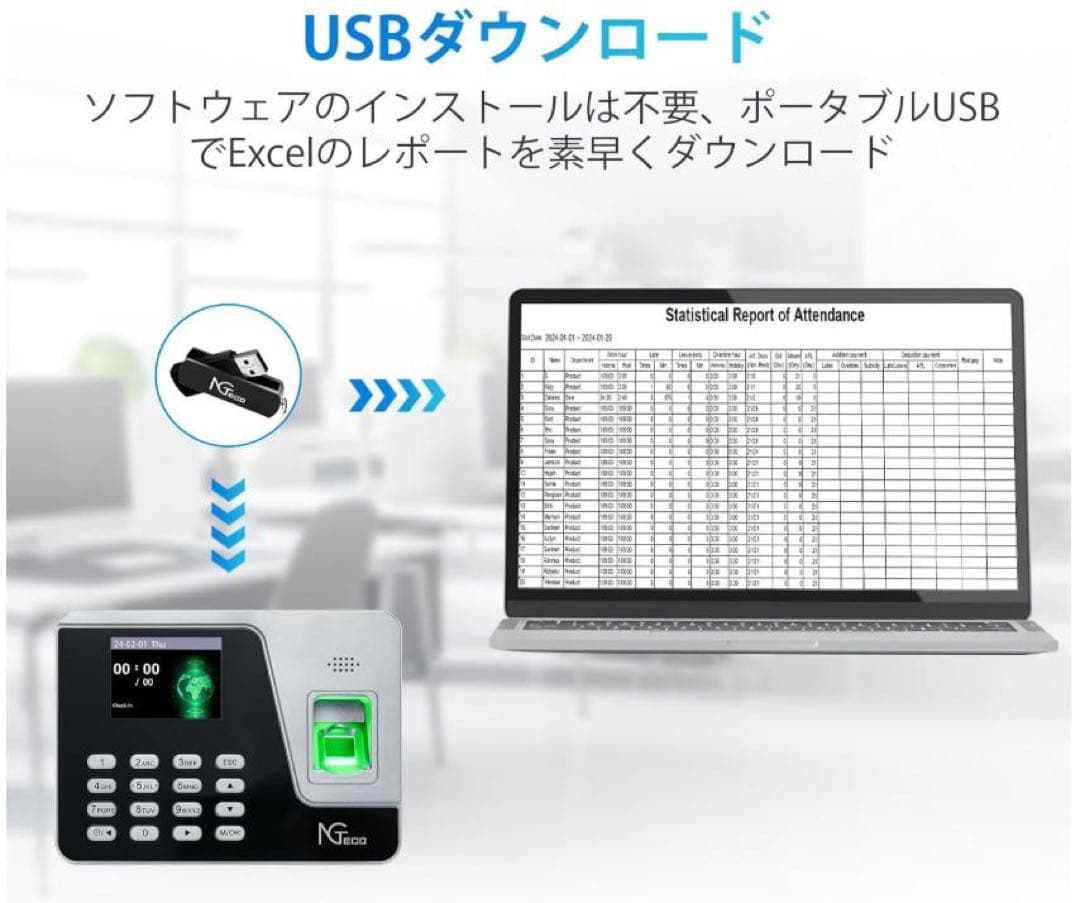 勤怠管理 送料込NGTeco タイムレコーダー 指紋認証 WIFI接続