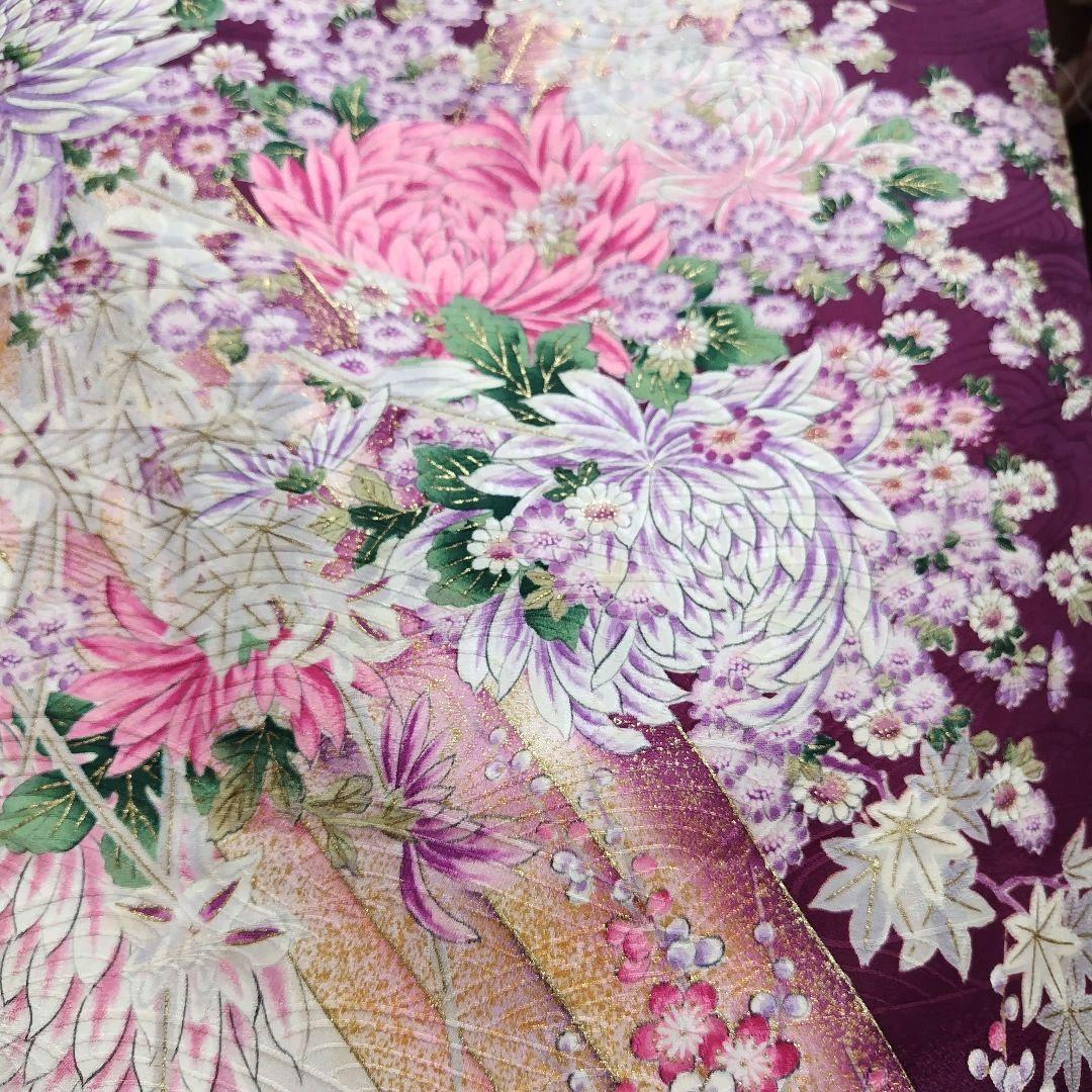 振袖フルセット(9点)・成人式・くすみ・紫・ピンク・金彩加工・胴裏正絹・逸品