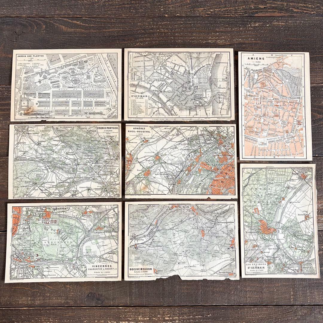 [1900年]フランス 古地図17枚セット/アンティーク雑貨 紙物 雰囲気◎/