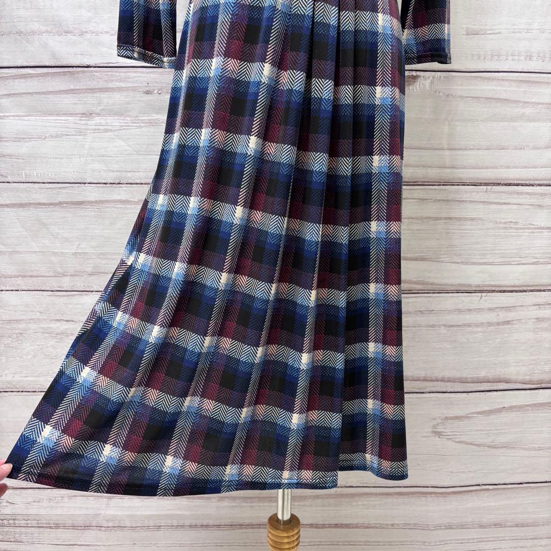 EGERIE PARIS カシュクールワンピ チェック柄 フレア 美シルエット