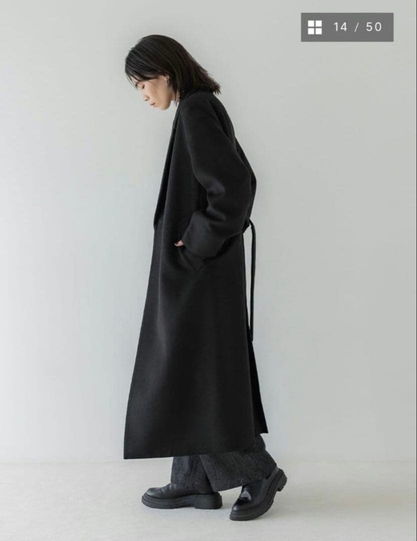 クルーレ crewreブラック ロングコート ベルト付き