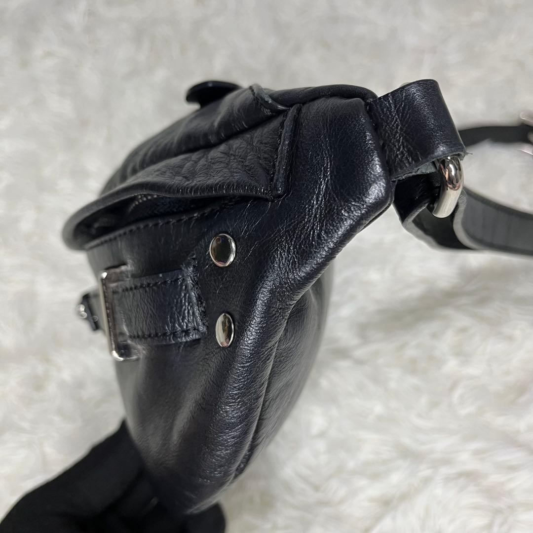 【美品】AULENTTI ウエストポーチ 2way レザー ブラック