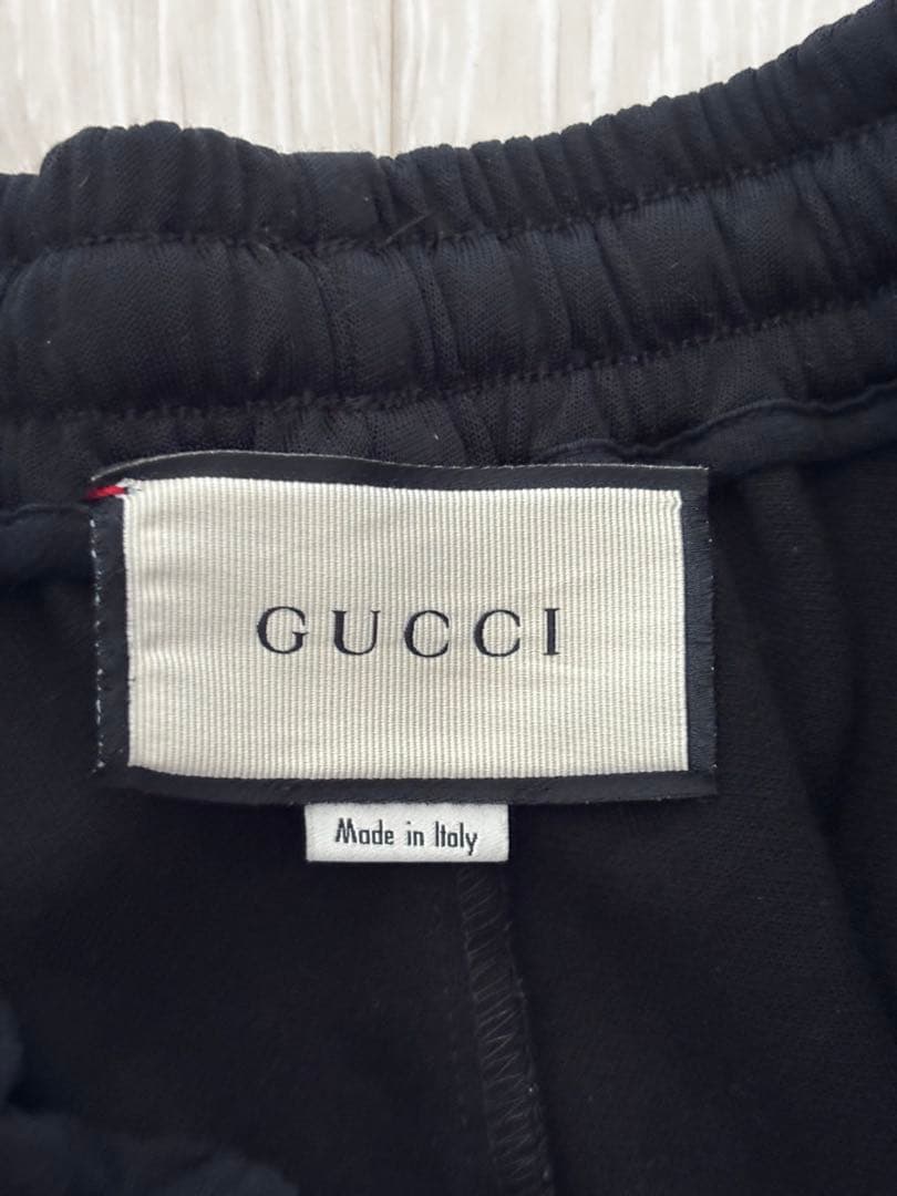 美品　GUCCIコットンブランドジャージートラックパンツ黒GG柄