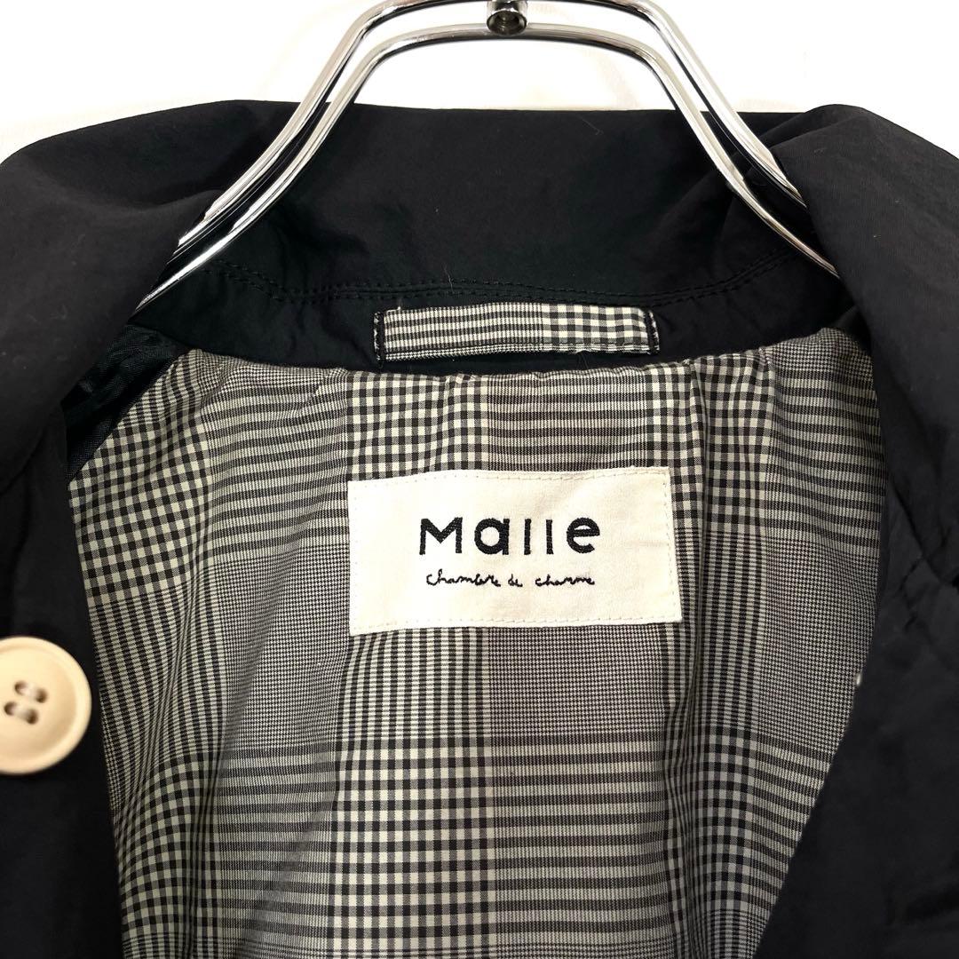 【美品】Malle 【F】ナイロンコート　トレンチコート　ブラック　セミロング