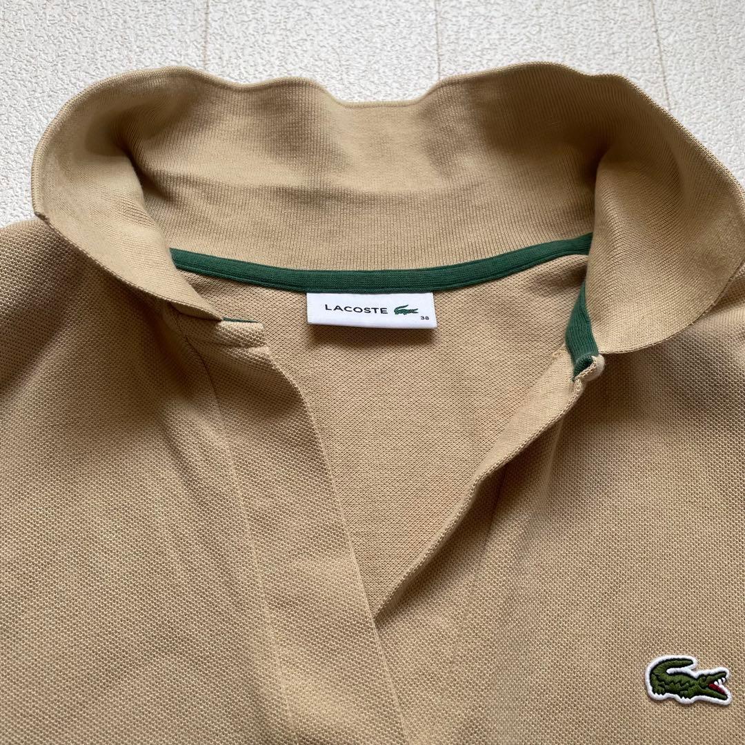 LACOSTE ドルマンスリーブスキッパーネックポロシャツ　ベージュ　38