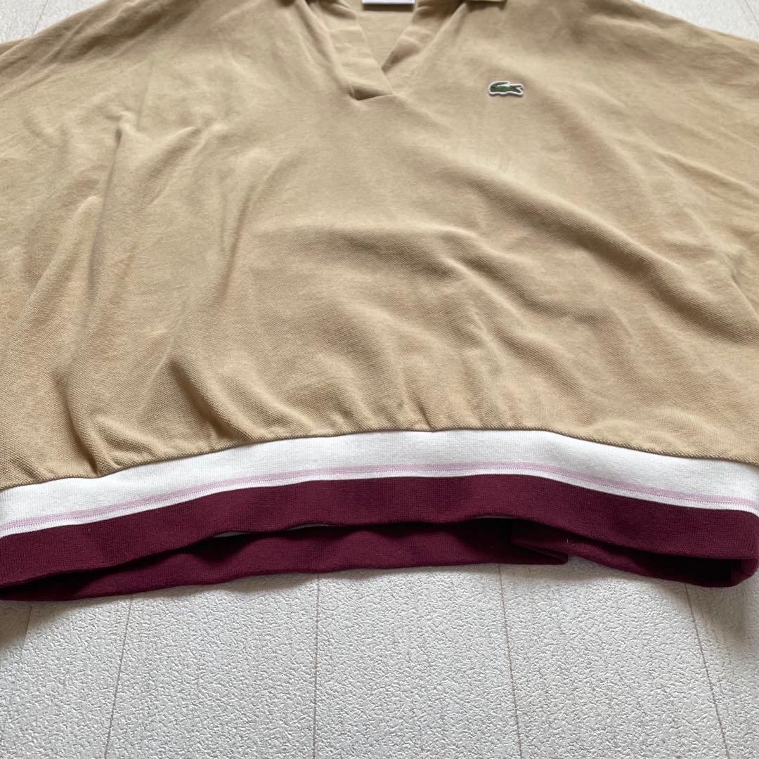 LACOSTE ドルマンスリーブスキッパーネックポロシャツ　ベージュ　38